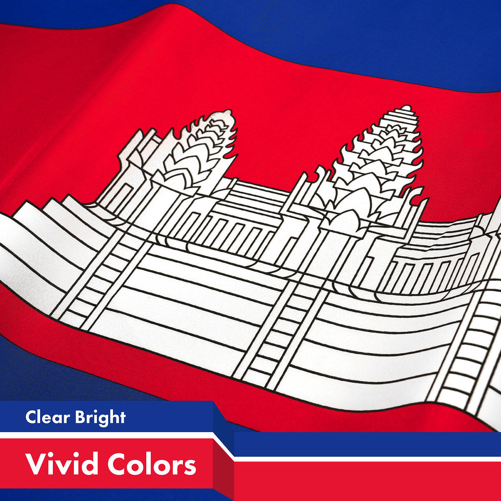 G128 Cambodia Cambodian Khmer Flag, 3x5 Ft, Printed 150D Polyester - Indoor/Outdoor, Vibrant Colors, Brass - View 3