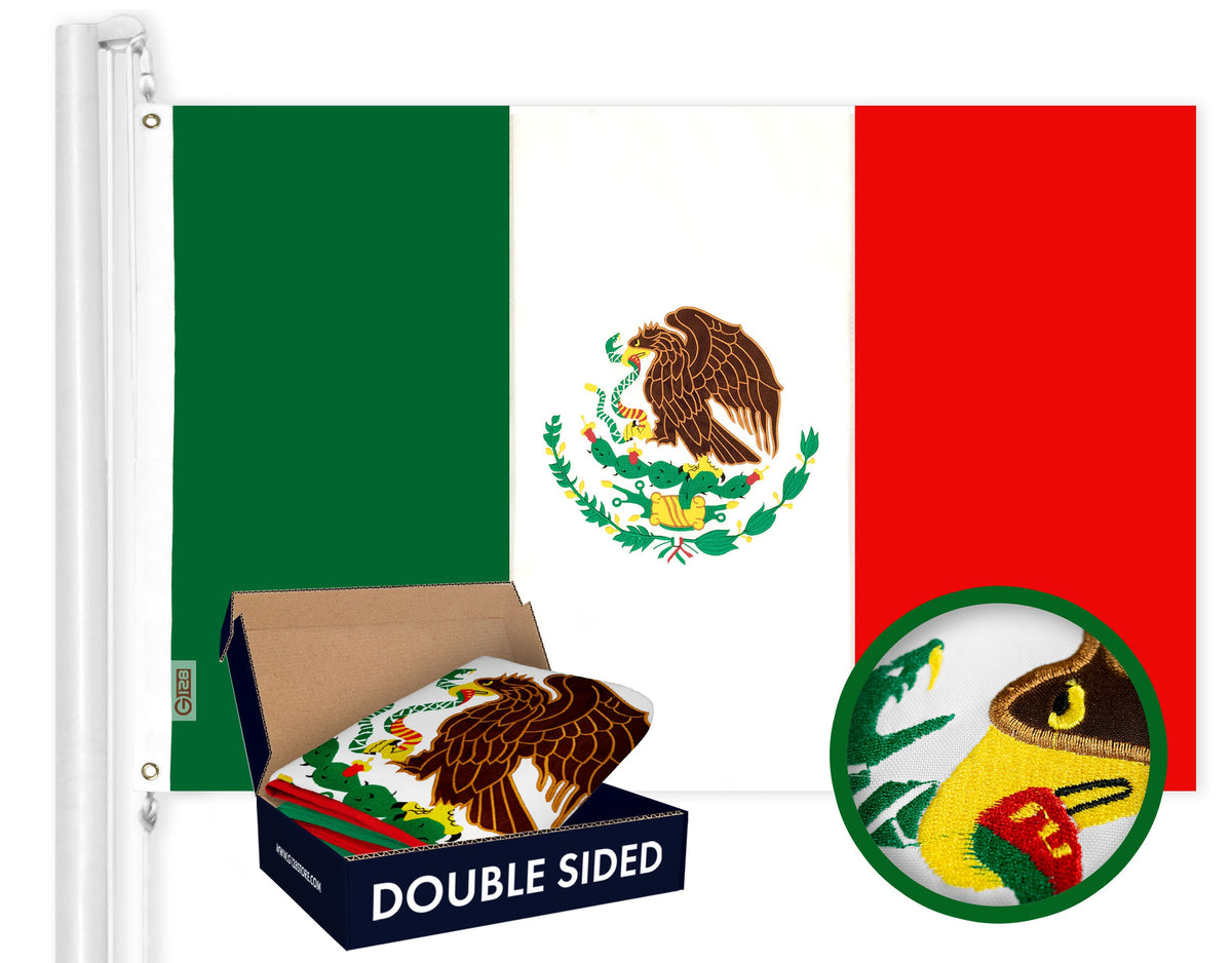 G128 Mexico (Mexican) Flag, 2x3 feet, Double Sided Embroidered 210D