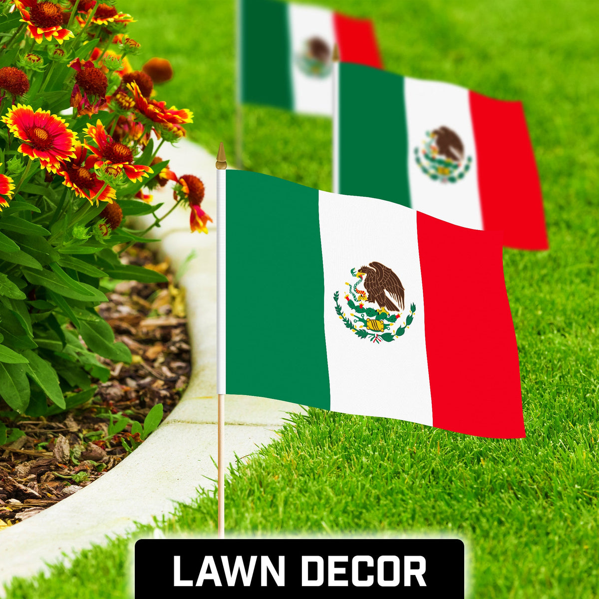 G128 12 Pack Handheld Mexico Mexican Stick Flags, 12x18 In, Printed 150D Polyester, Country Flag, Solid Wooden - View 3