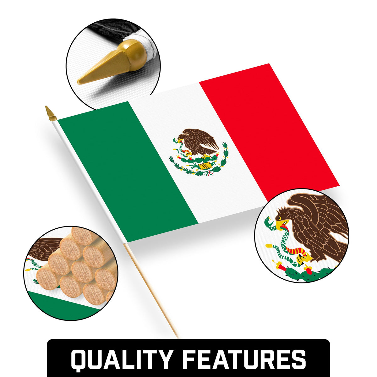 G128 12 Pack Handheld Mexico Mexican Stick Flags, 12x18 In, Printed 150D Polyester, Country Flag, Solid Wooden - View 8
