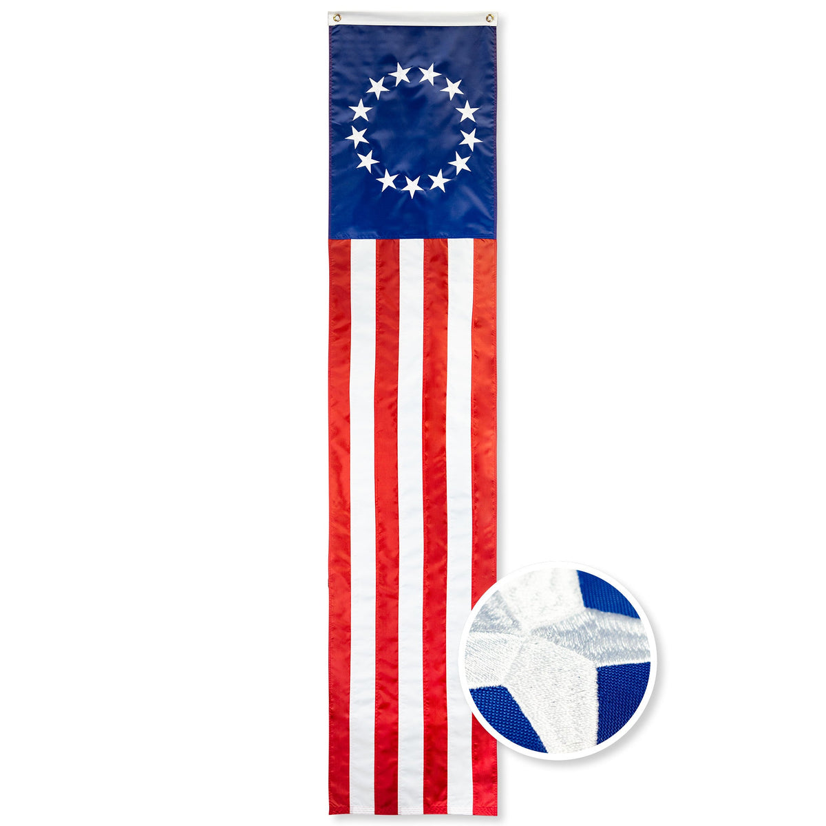 G128 Betsy Ross Pull Down Bunting Flag, 1.67x8 Ft, Embroidered Polyester