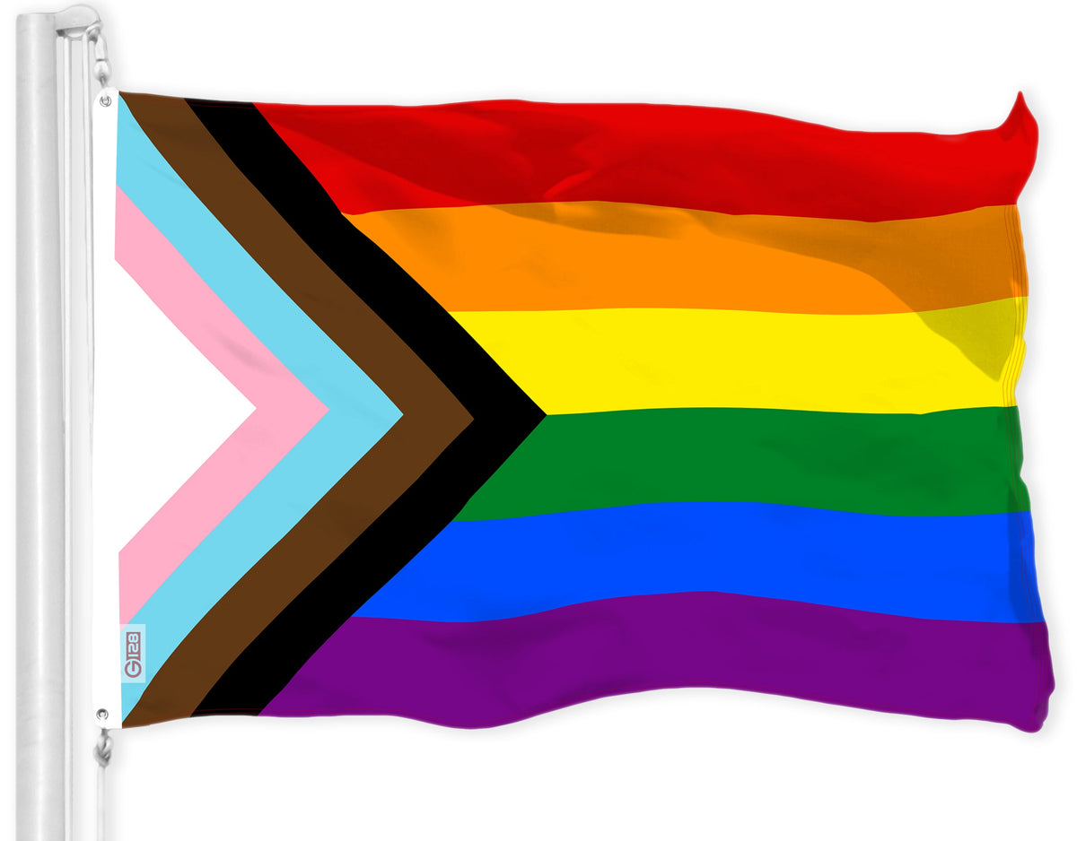 G128 LGBT Progress Rainbow Pride Flag, 3x5 Ft, LiteWeave Pro Series Printed 150D Polyester, Indoor/Outdoor, Vibrant