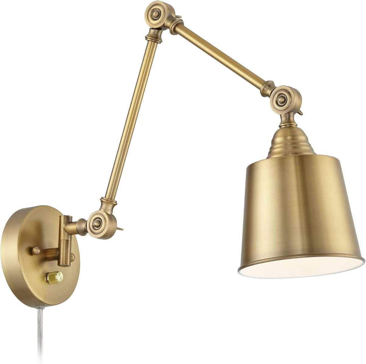 Antique Brass Swing-Arm Plug-In Wall Lamps, Set of 2 (Dimmable) - View 7