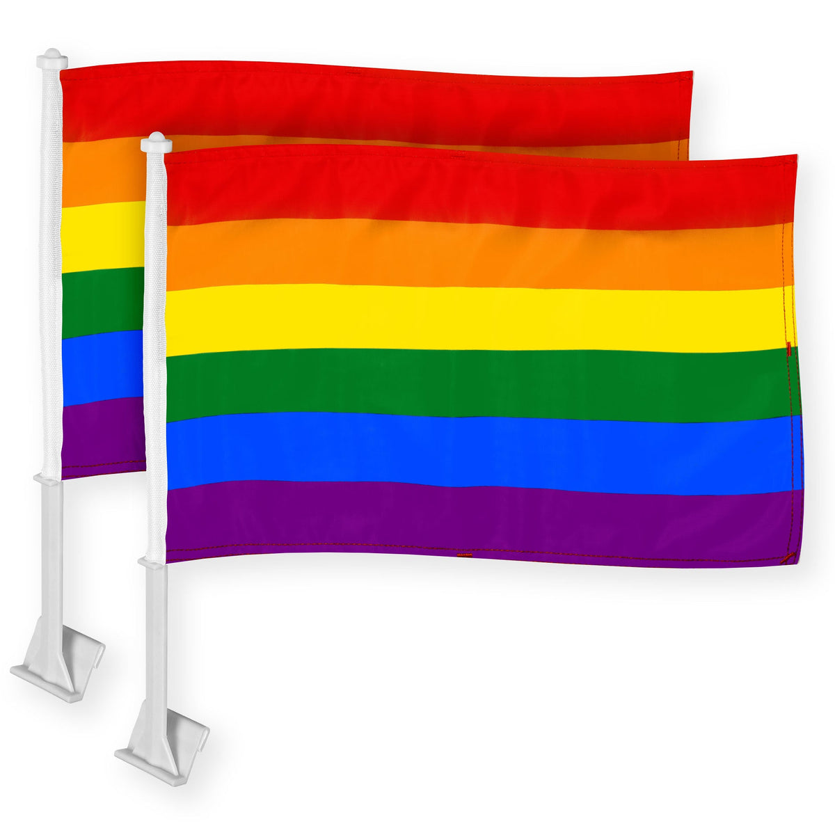 G128 2 Pack: LGBT Rainbow Pride Car Flag, 11x17 In, Double LiteWeave Pro Series Double Sided Printed 150D Polyester