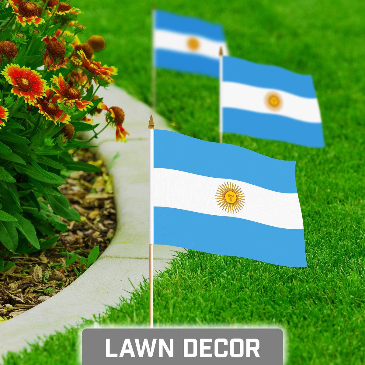 G128 12 Pack Handheld Argentina Argentinian Stick Flags, 8x12 In, Printed 150D Polyester, Country Flag, Solid - View 3