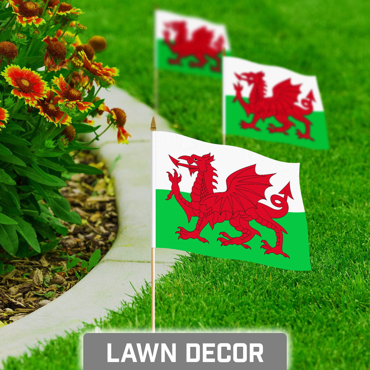G128 50 Pack Handheld Wales Welsh Stick Flags, 8x12 In, Printed 150D Polyester, Country Flag, Solid Wooden - View 3