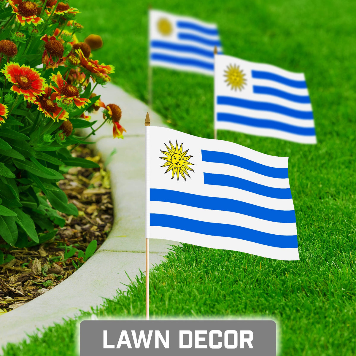 G128 50 Pack Handheld Uruguay Uruguayan Stick Flags, 8x12 In, Printed 150D Polyester, Country Flag, Solid - View 3