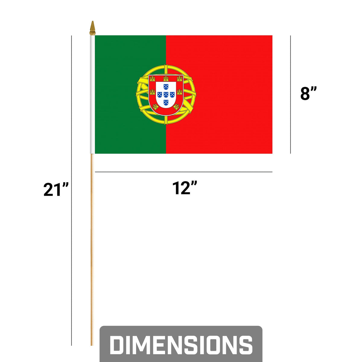 G128 30 Pack Handheld Portugal Portuguese Stick Flags, 8x12 In, Printed 150D Polyester, Country Flag, Solid - View 9