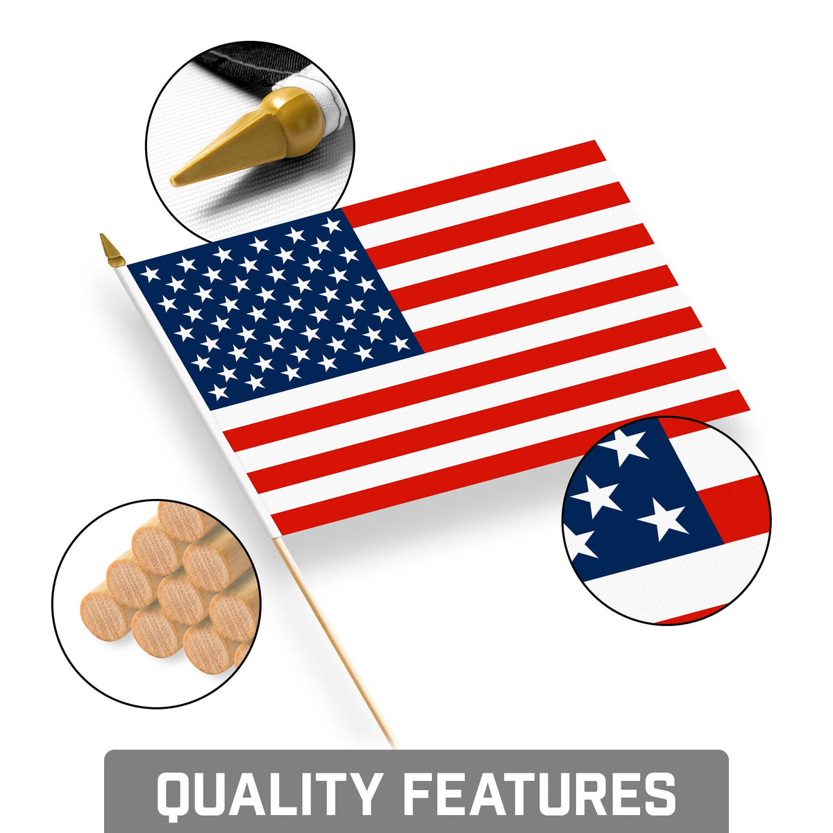 G128 12 Pack Handheld American USA Stick Flags, 8x12 In, Printed 150D Polyester, Country Flag, Solid Wooden - View 8