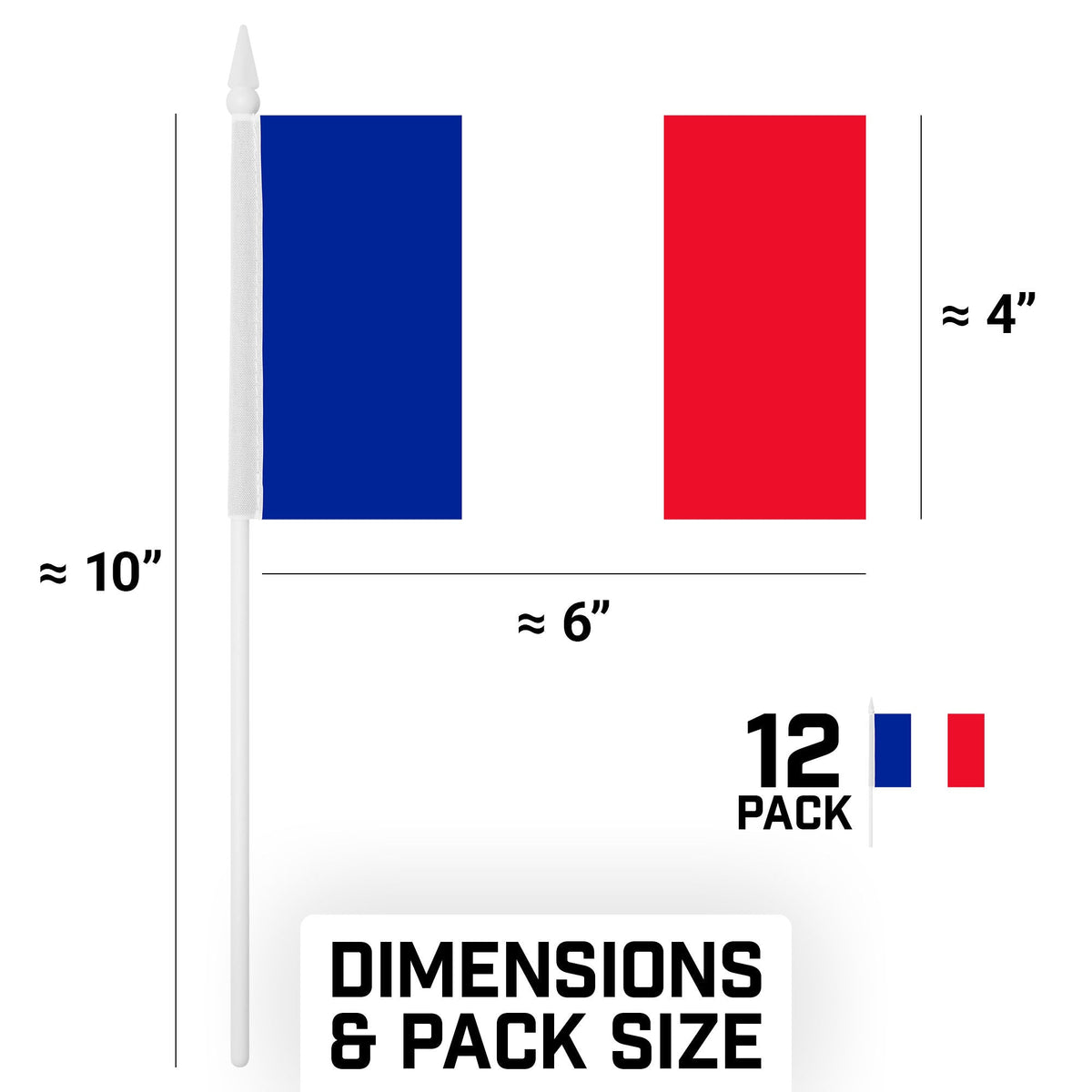 G128 12 Pack Handheld France French Stick Flags, 4x6 In, Printed 150D Polyester, Country Flag, Solid Plastic - View 9