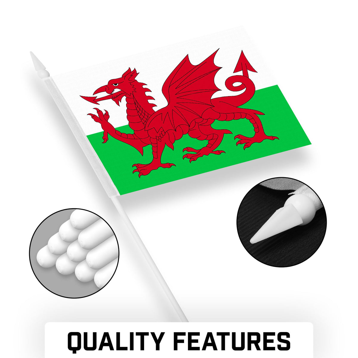 G128 24 Pack Handheld Wales Welsh Stick Flags, 4x6 In, Printed 150D Polyester, Country Flag, Solid Plastic - View 8