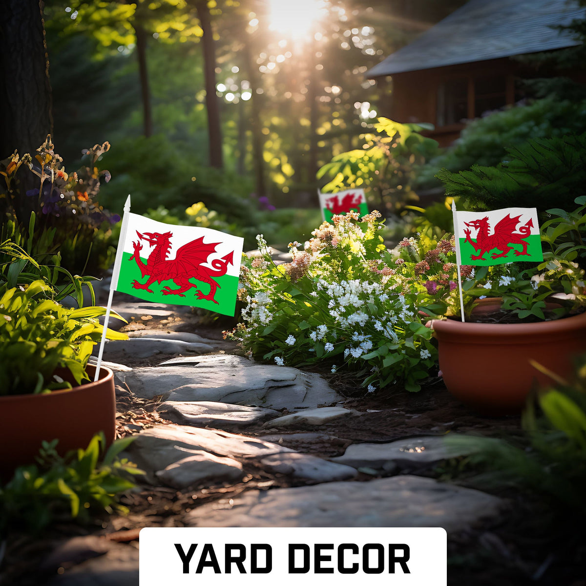 G128 24 Pack Handheld Wales Welsh Stick Flags, 4x6 In, Printed 150D Polyester, Country Flag, Solid Plastic - View 2