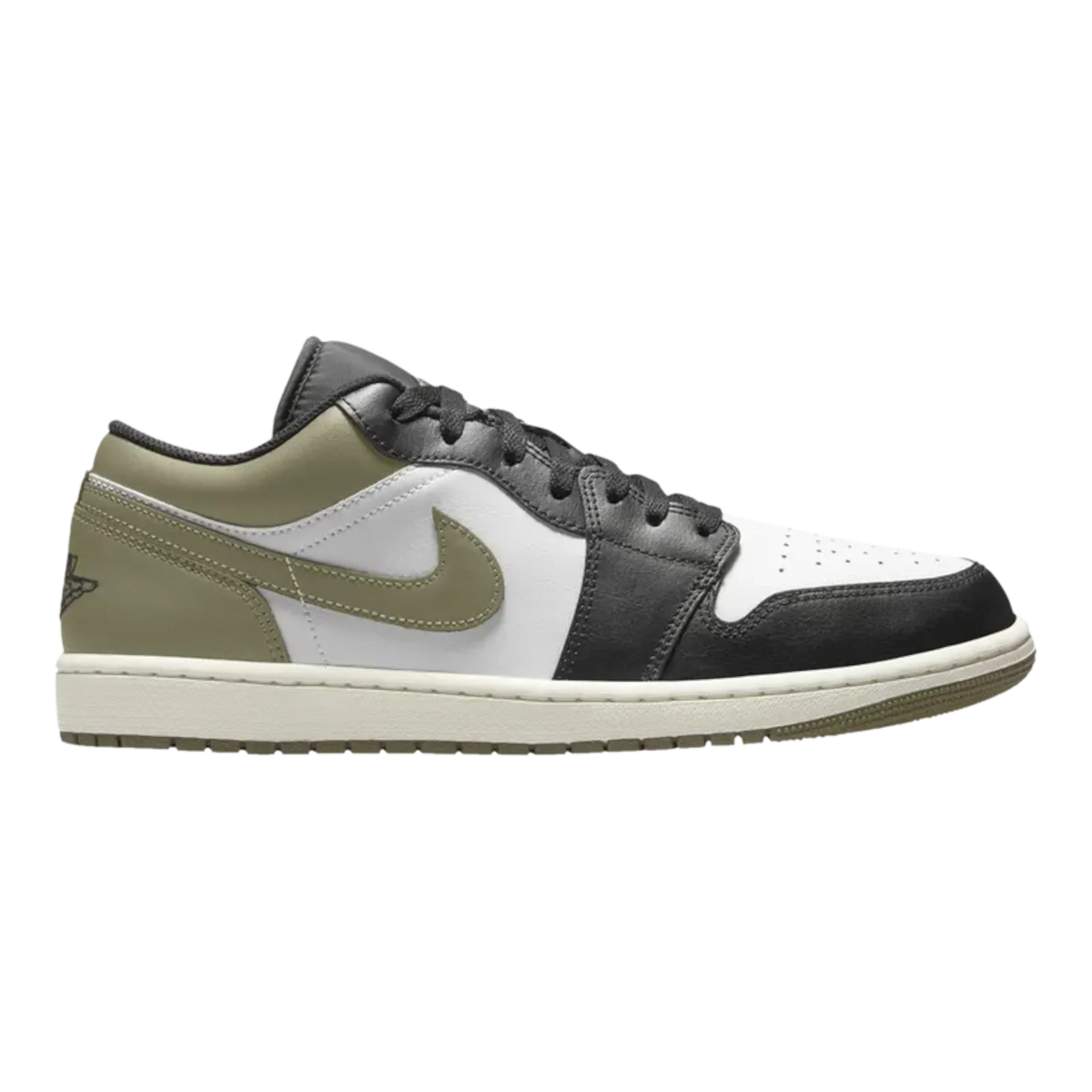 Air Jordan 1 Low Men's Sneakers — White/Black/Medium Olive Low-Top