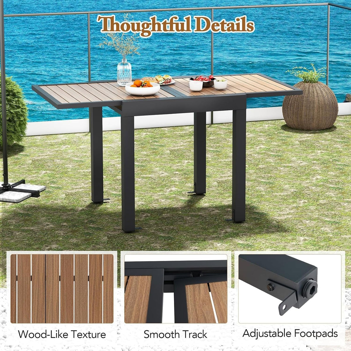 31.5, 63 in Aluminum Extendable Patio Table, Seats 4, 6 - View 7