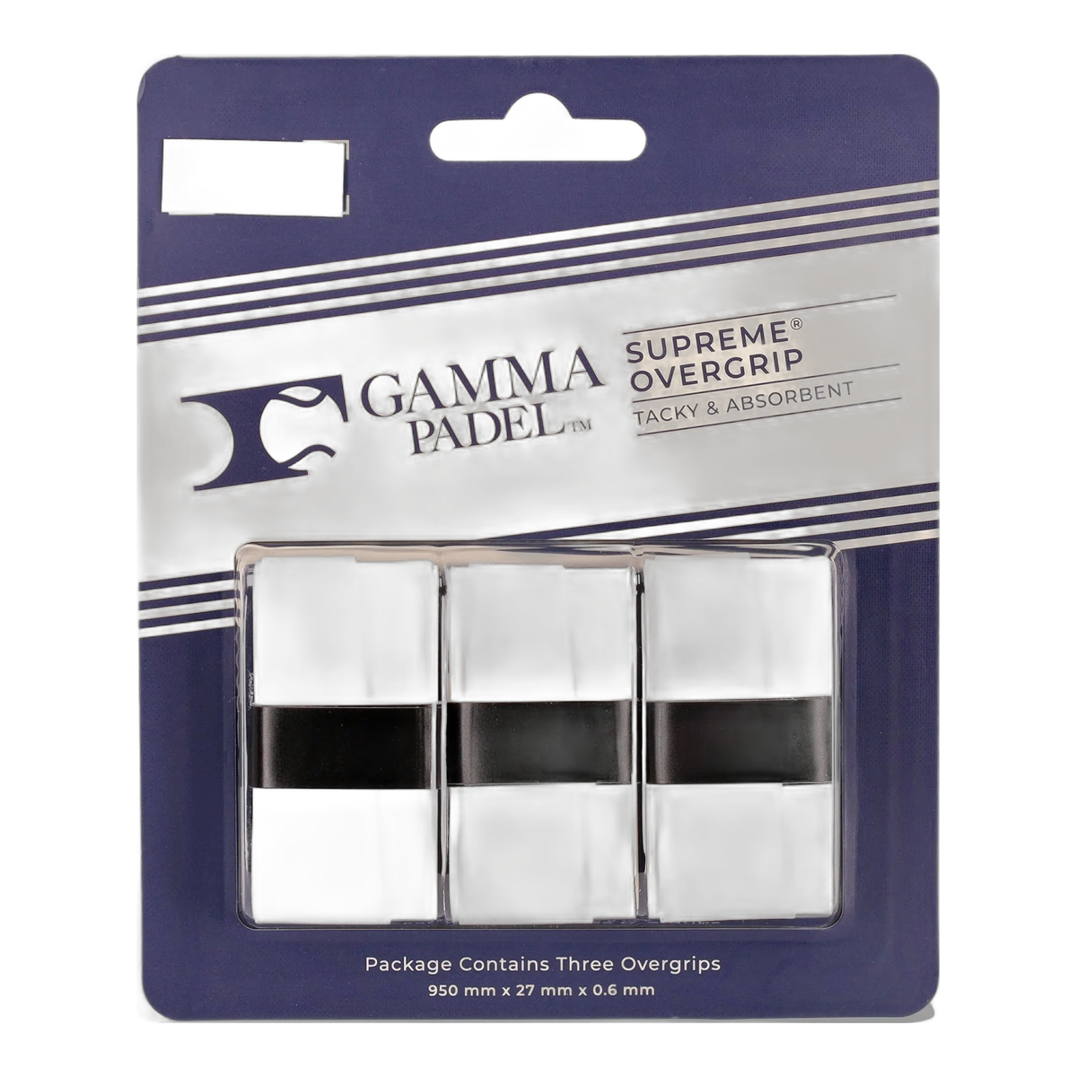 Gamma Supreme Padel Overgrip 3 Pack in White - front view
