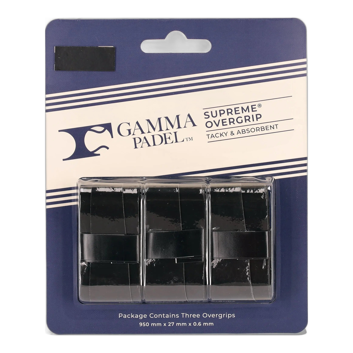 Gamma Supreme Padel Overgrip 3 Pack in Black - front view