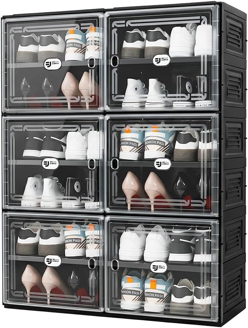 2Row Shoe Cabinet, Black, Clear Magnetic Doors, Collapsible Enclosed Storage - View 12