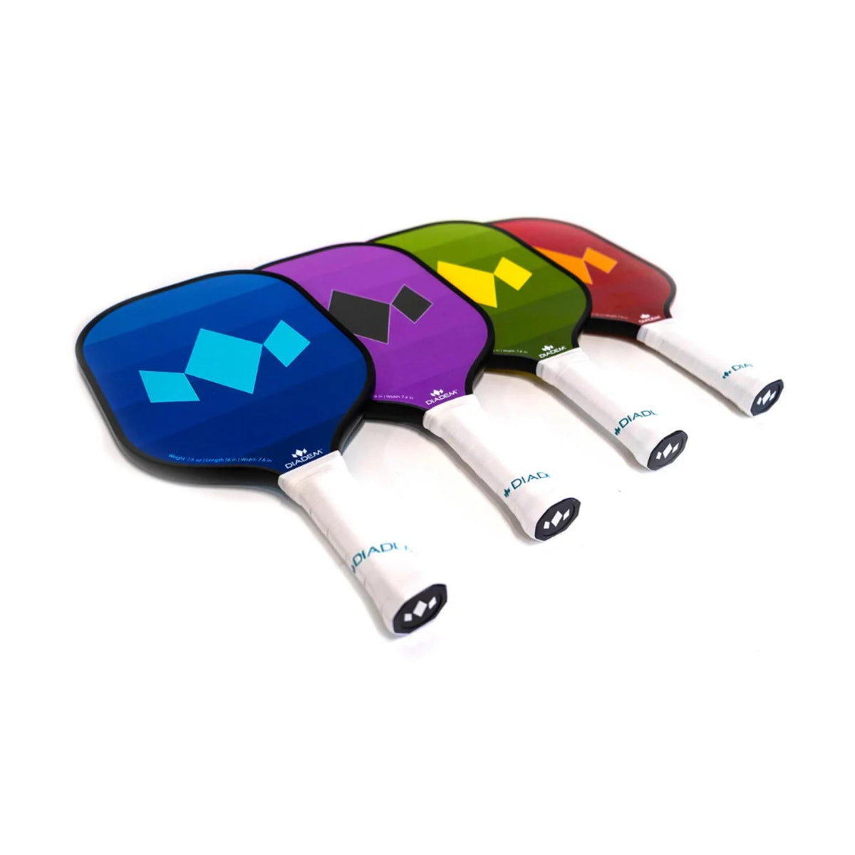 Two pickleball paddles displayed side by side featuring branded graphics and cushioned grip handles.