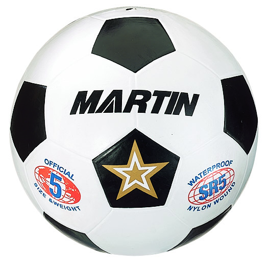 Martin Sports Rubber Soccer Ball, Nylon Wound in Black/White Size 3 - Front View