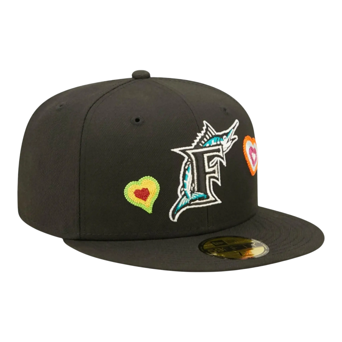 New Era 59FIFTY Florida Marlins Chain Stitch Heart Men's Fitted Hat — Black/Pink