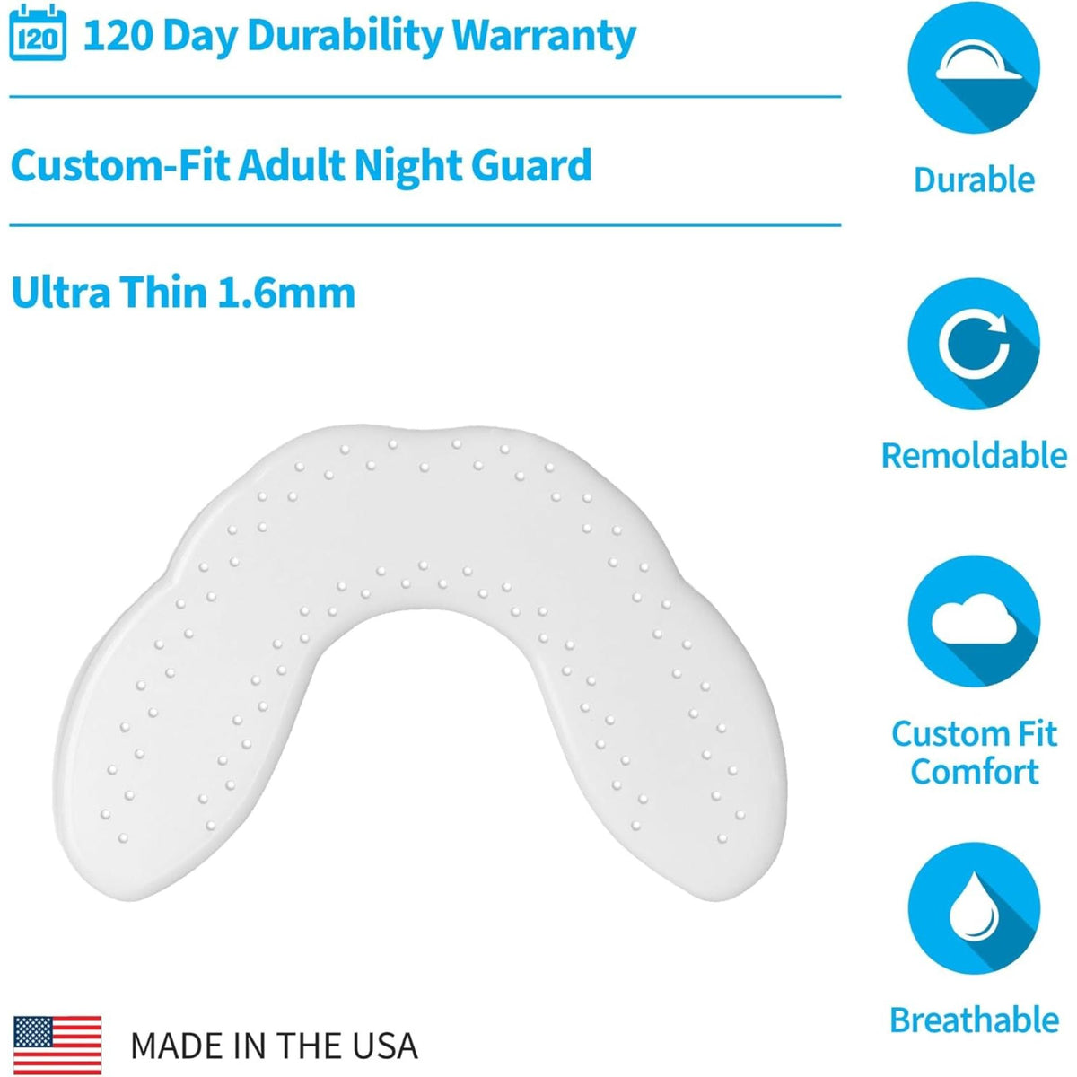 Dental night guard with protective storage case designed for comfortable teeth grinding protection and nightly use.