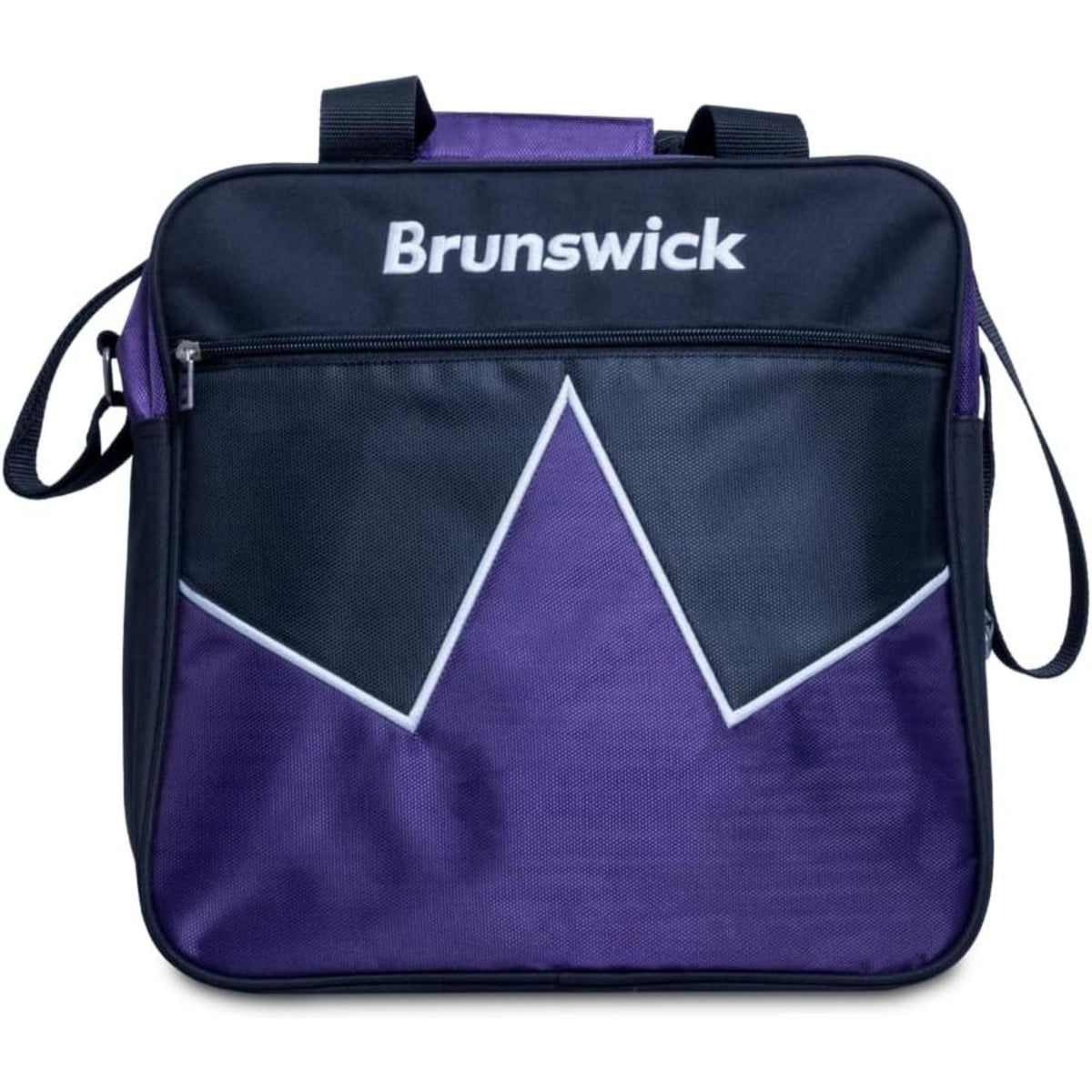 Single bowling ball tote bag with a zippered main compartment, carry handles, and front accessory pocket for easy storage and transport.
