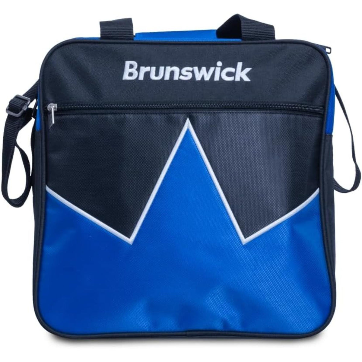 Single bowling ball tote bag with a zippered main compartment, carry handles, and front accessory pocket for easy storage and transport.