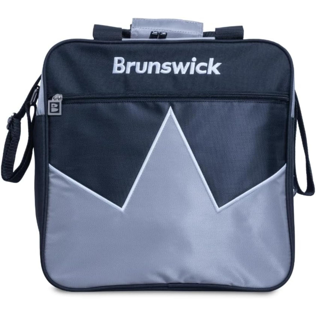 Single bowling ball tote bag with a zippered main compartment, carry handles, and front accessory pocket for easy storage and transport.