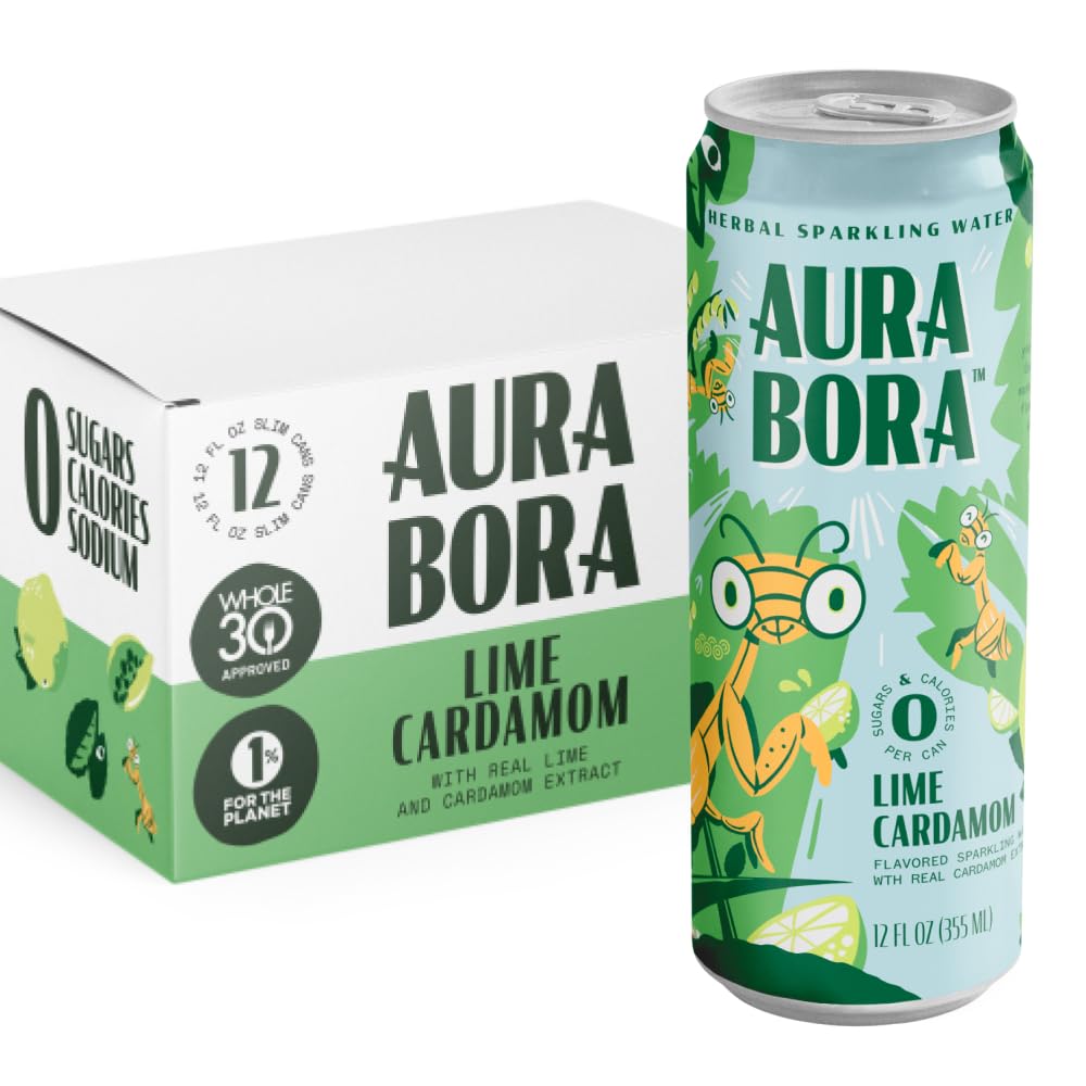 Aura Bora Lime Cardamom Sparkling Water, 12 fl oz (Case of 12)