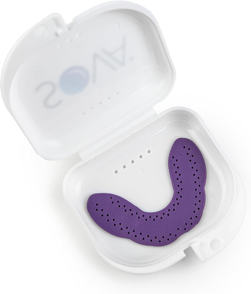Dental appliance storage case with ventilation holes and secure latch closure for keeping night guard clean and protected.
