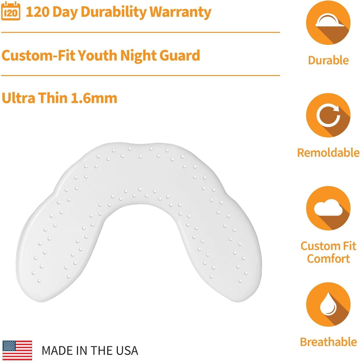 Junior dental night guard designed for protecting teeth during sleep.