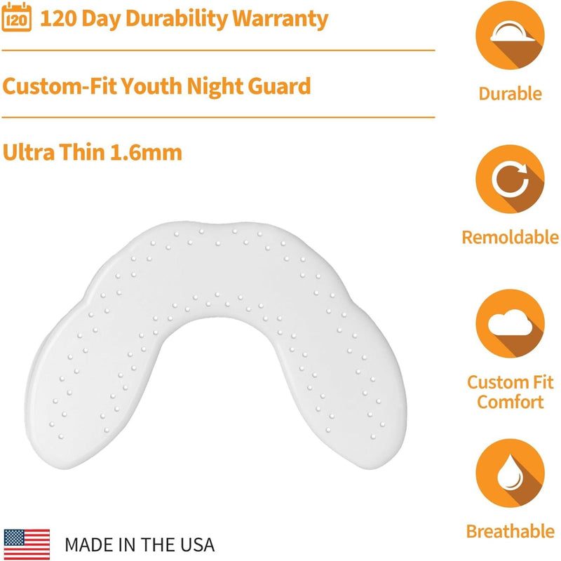 Junior dental night guard designed for protecting teeth during sleep.