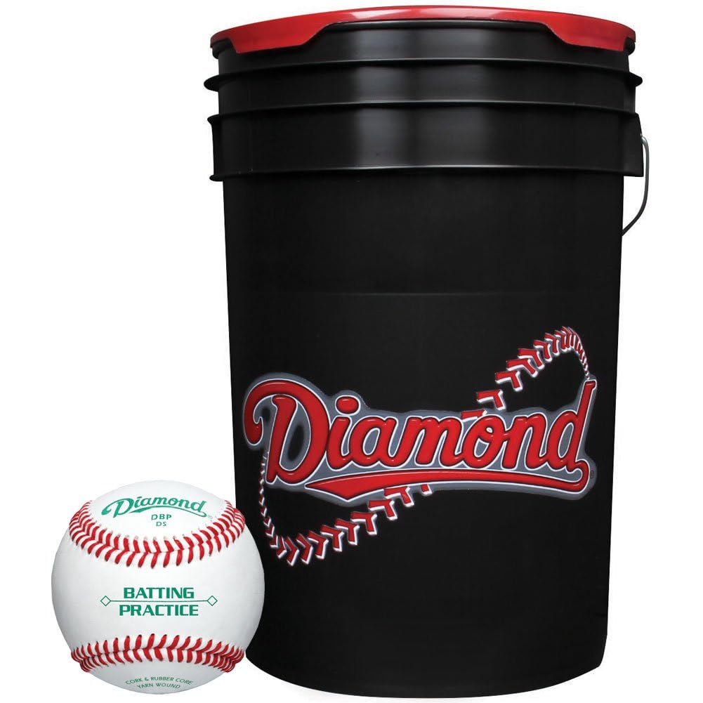 Diamond 6-Gallon Ball Bucket with 30 DBP Baseballs, Black - front view