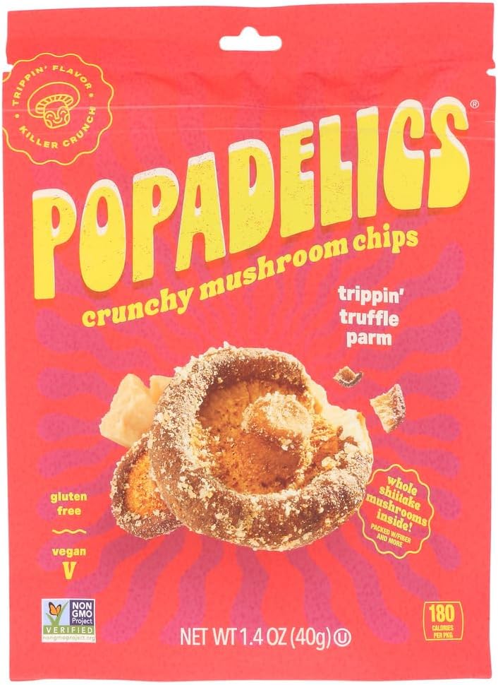 Popadelics Truffle Parmesan Mushroom Chips, 1.4 oz (Case of 6)