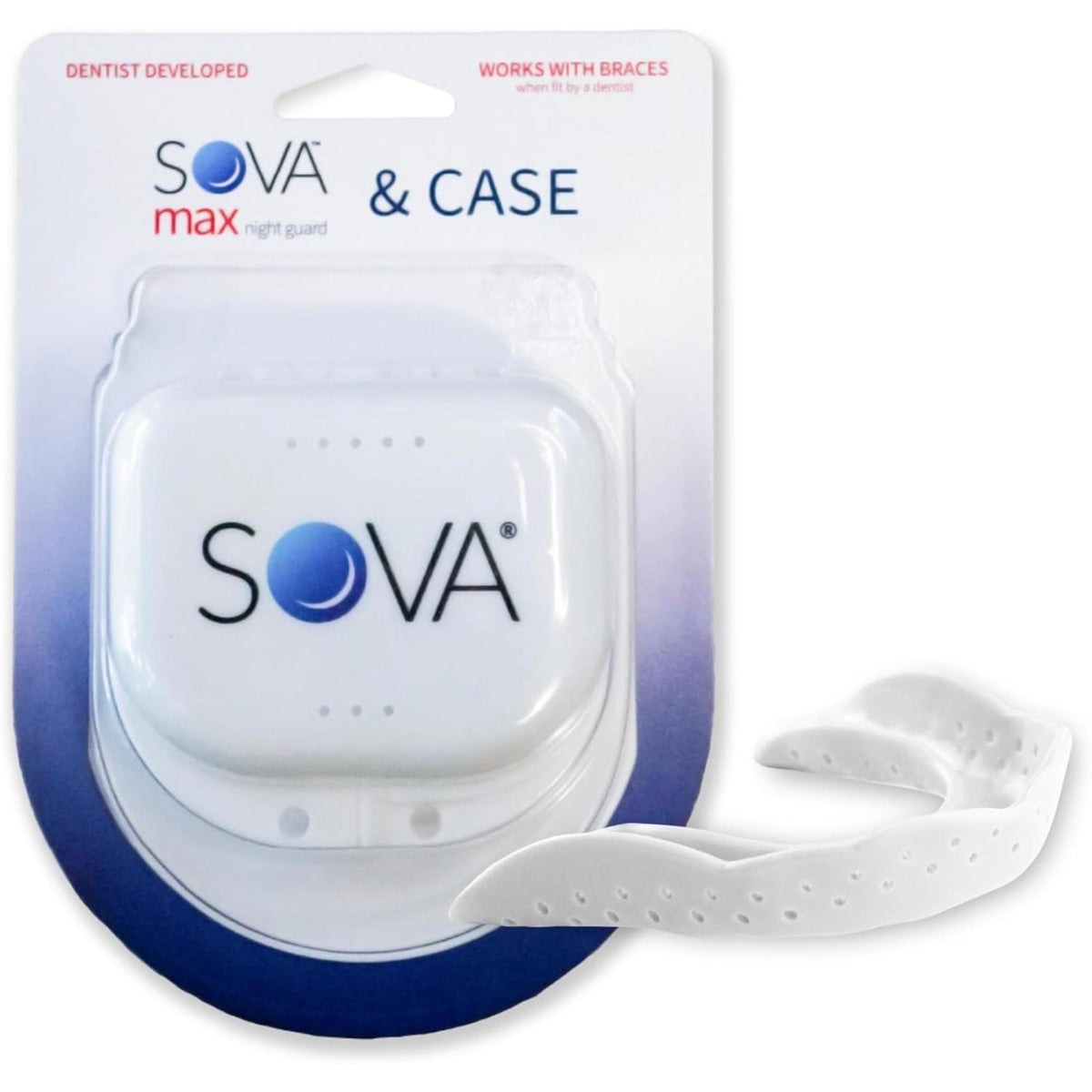 Dental night guard with protective storage case designed for teeth grinding and nighttime protection.