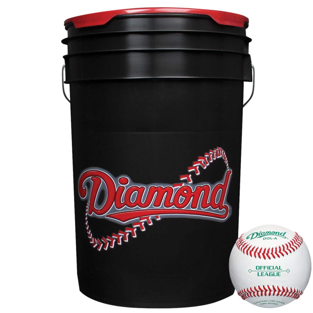 Diamond Black Bucket with DOL-A OL Baseballs (30 Balls) - front view