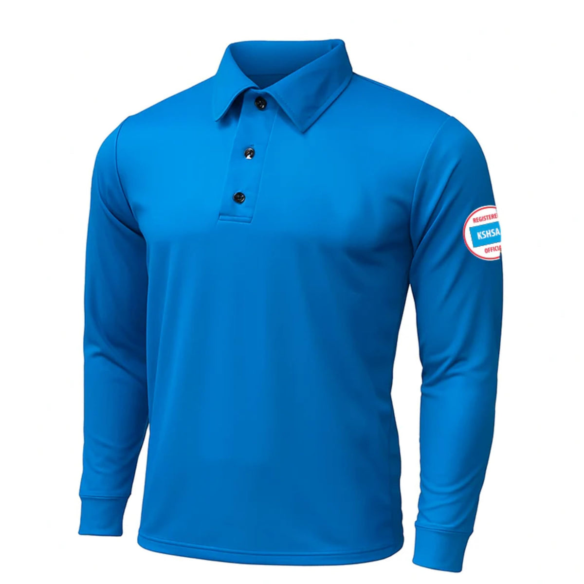 Smitty Kansas KSHSAA Logo Men's Blue Volleyball Shirts in Blue - Long Sleeve Front View