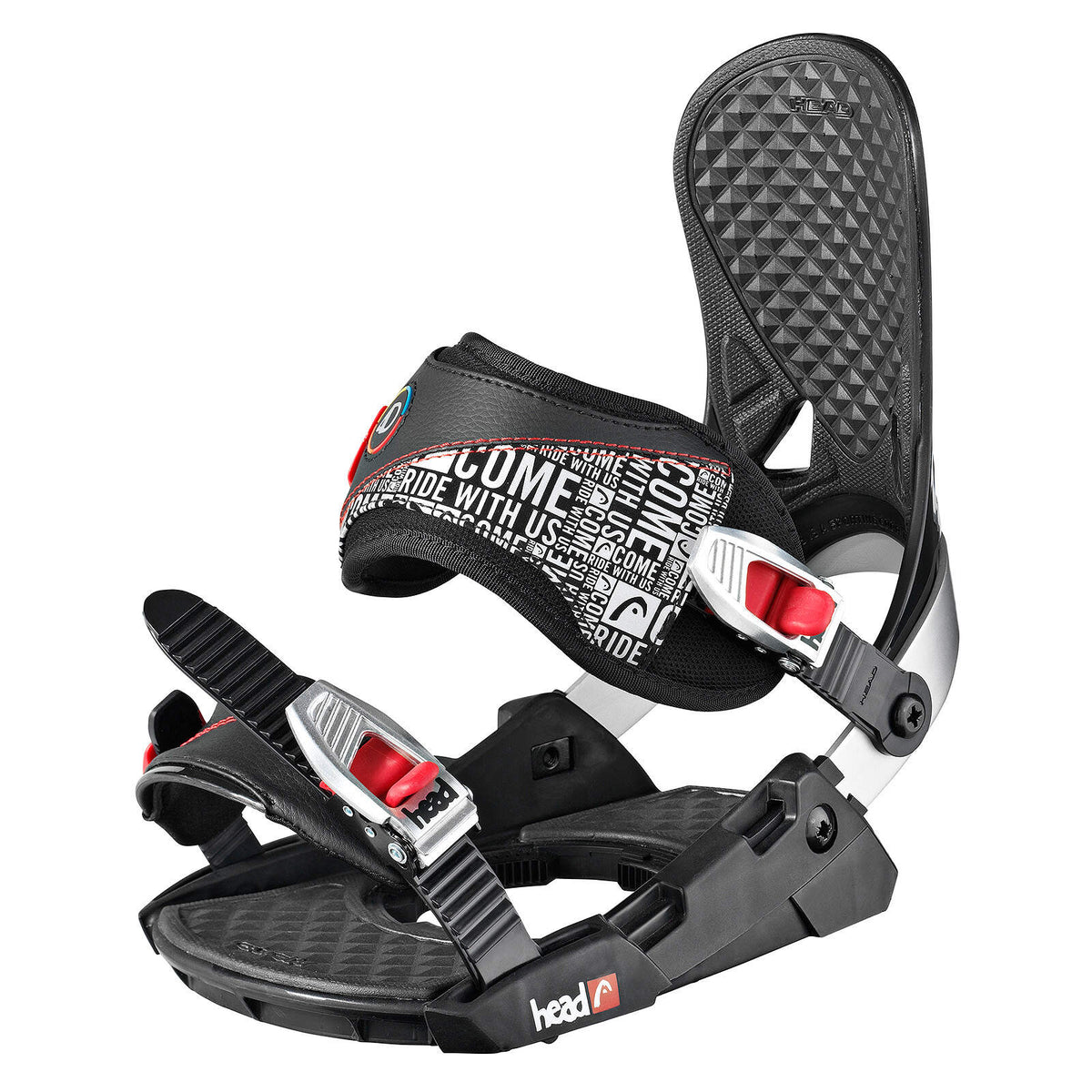HEAD P THREE 4D Snowboard Bindings, Black in Black/Red - front angle view