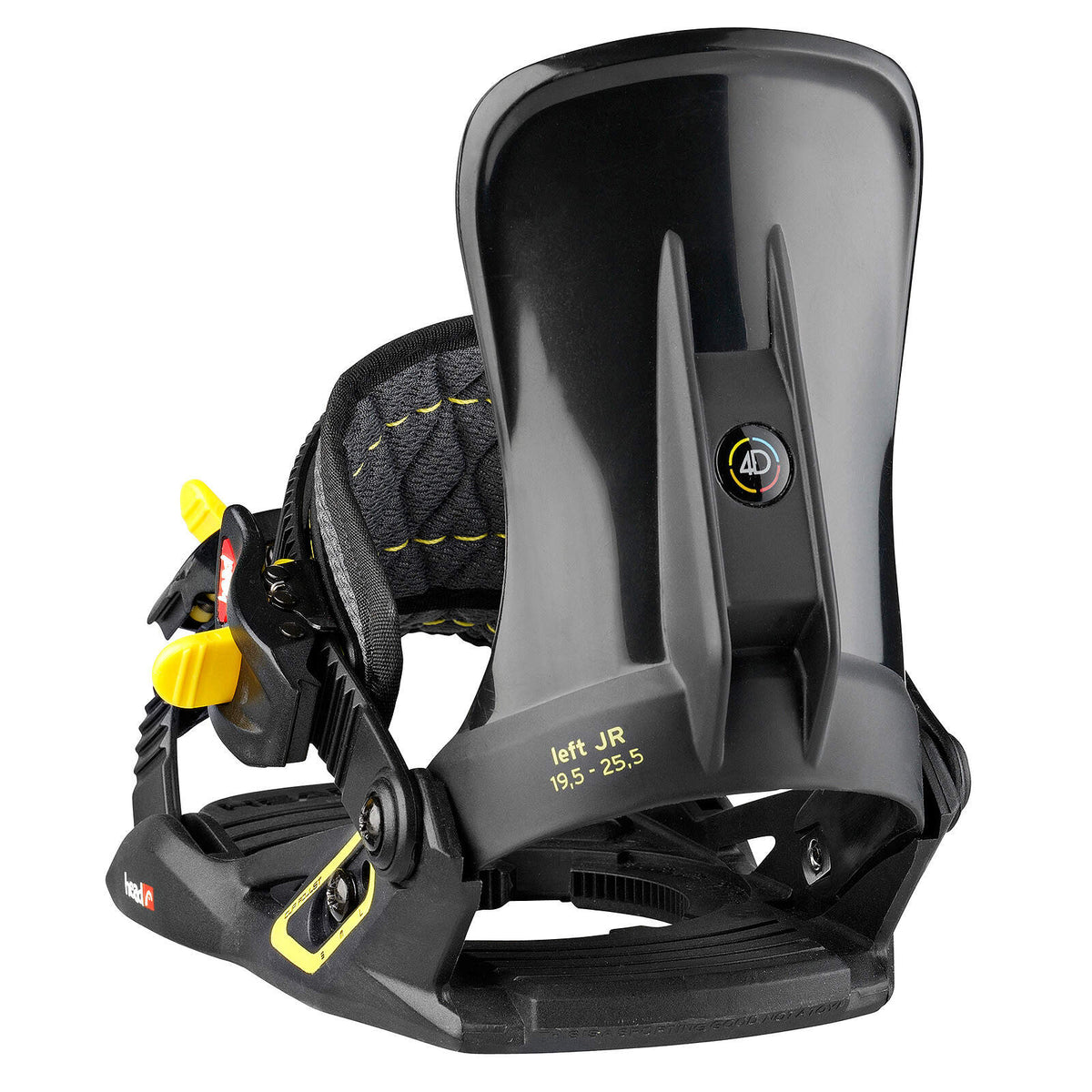 HEAD P 4D JR Junior Snowboard Bindings, Black in Black - back view