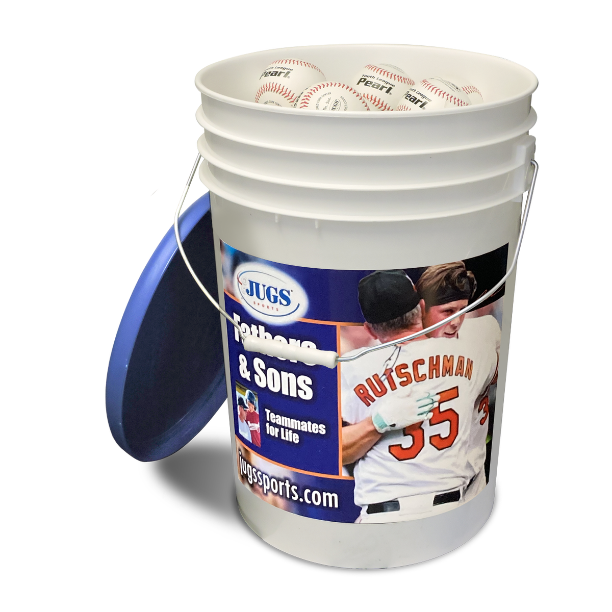 JUGS Youth League Pearl Baseballs, 4 Dozen Bucket - Front View