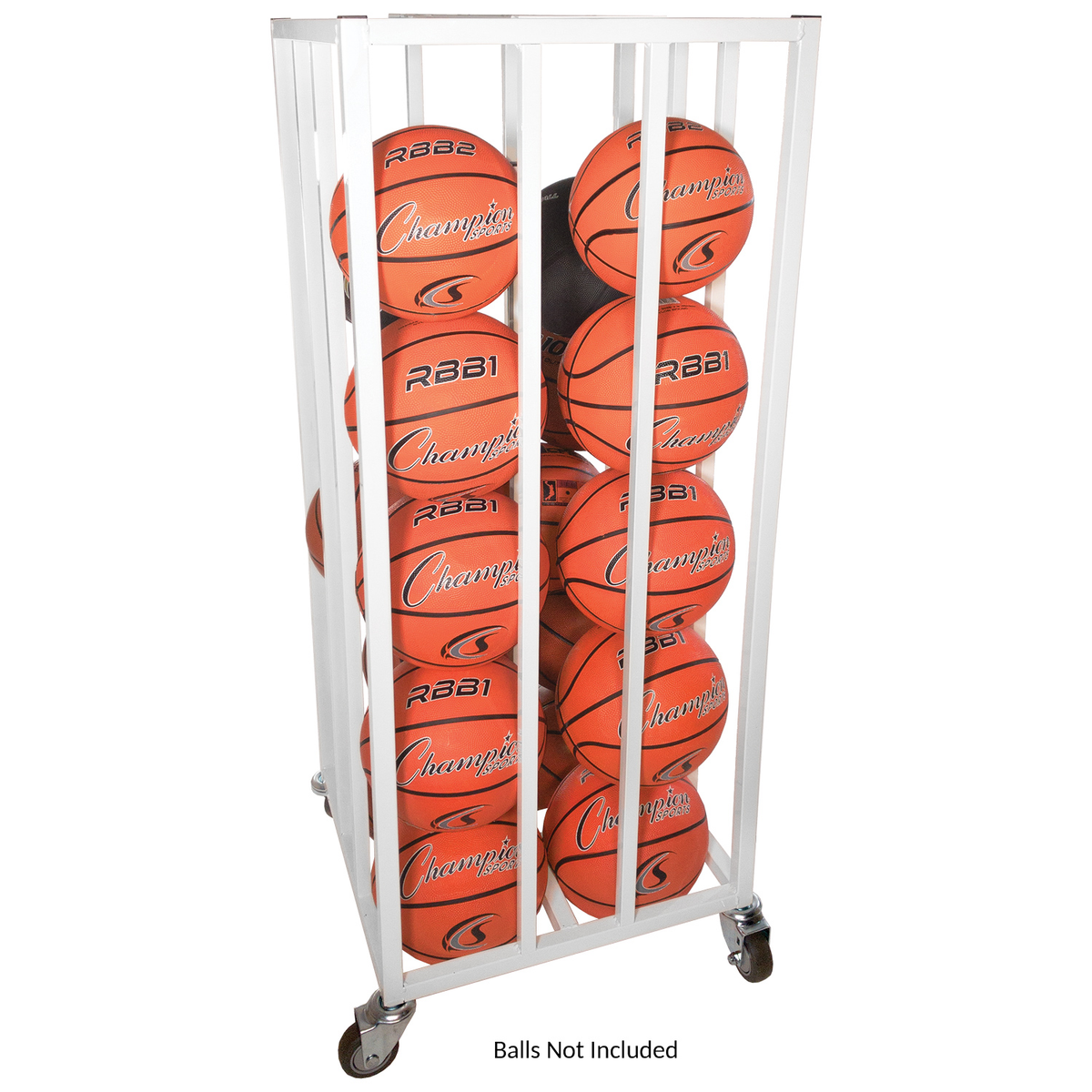 Champion Sports Deluxe Vertical Ball Cage, 20 Basketballs - Front View