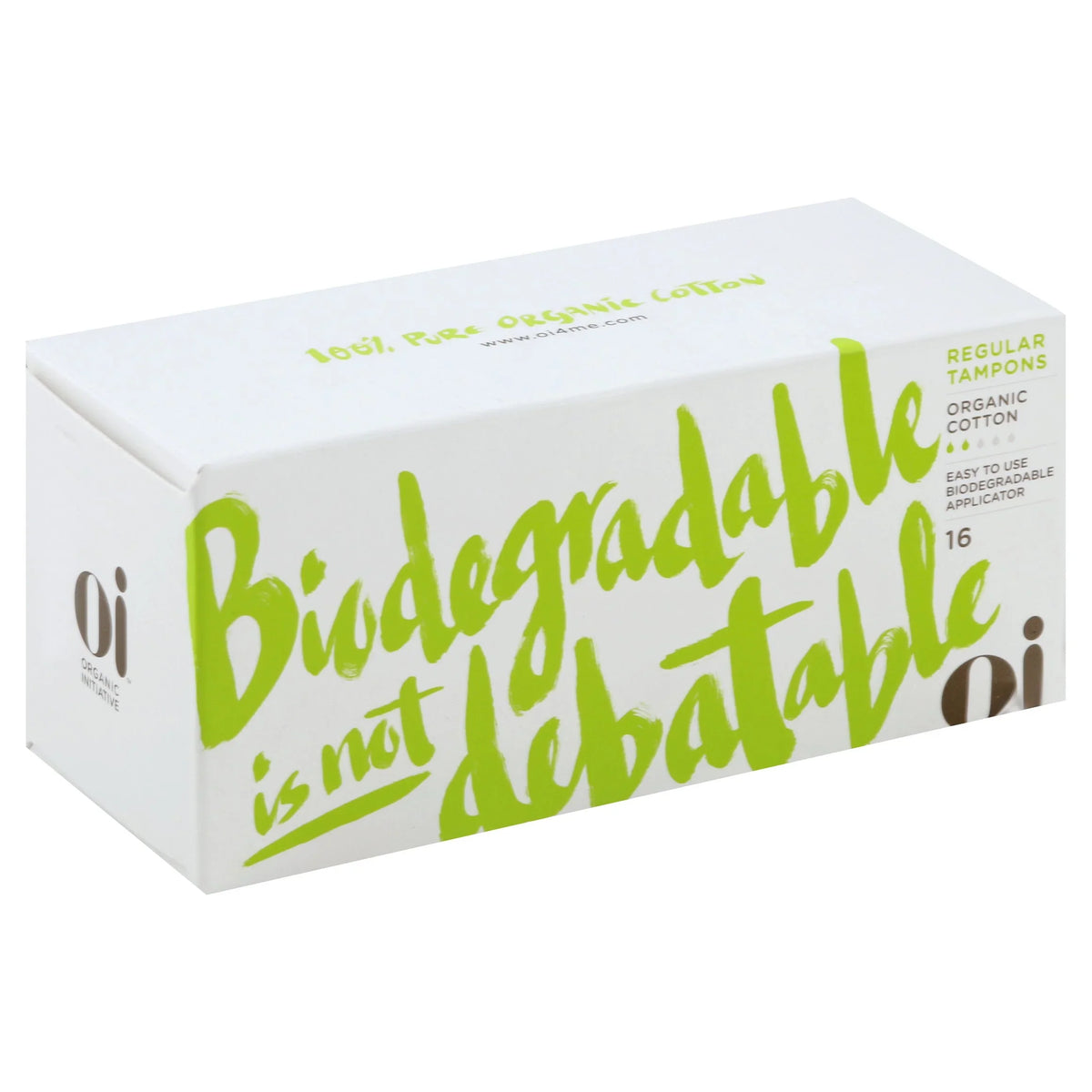 Oi Regular Organic Cotton Tampons with Cardboard Applicator, 16 ct