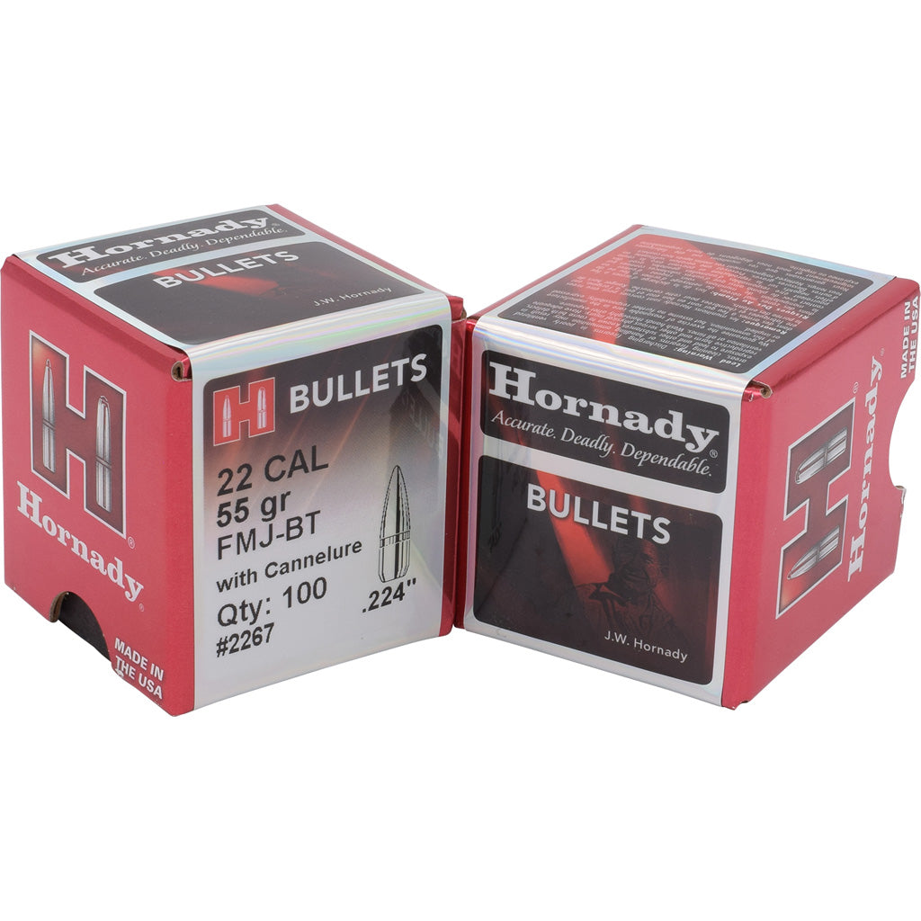 Hornady FMJ BT Bullets in 22 cal. .224 in. 55 gr. 100 pk. - Front View