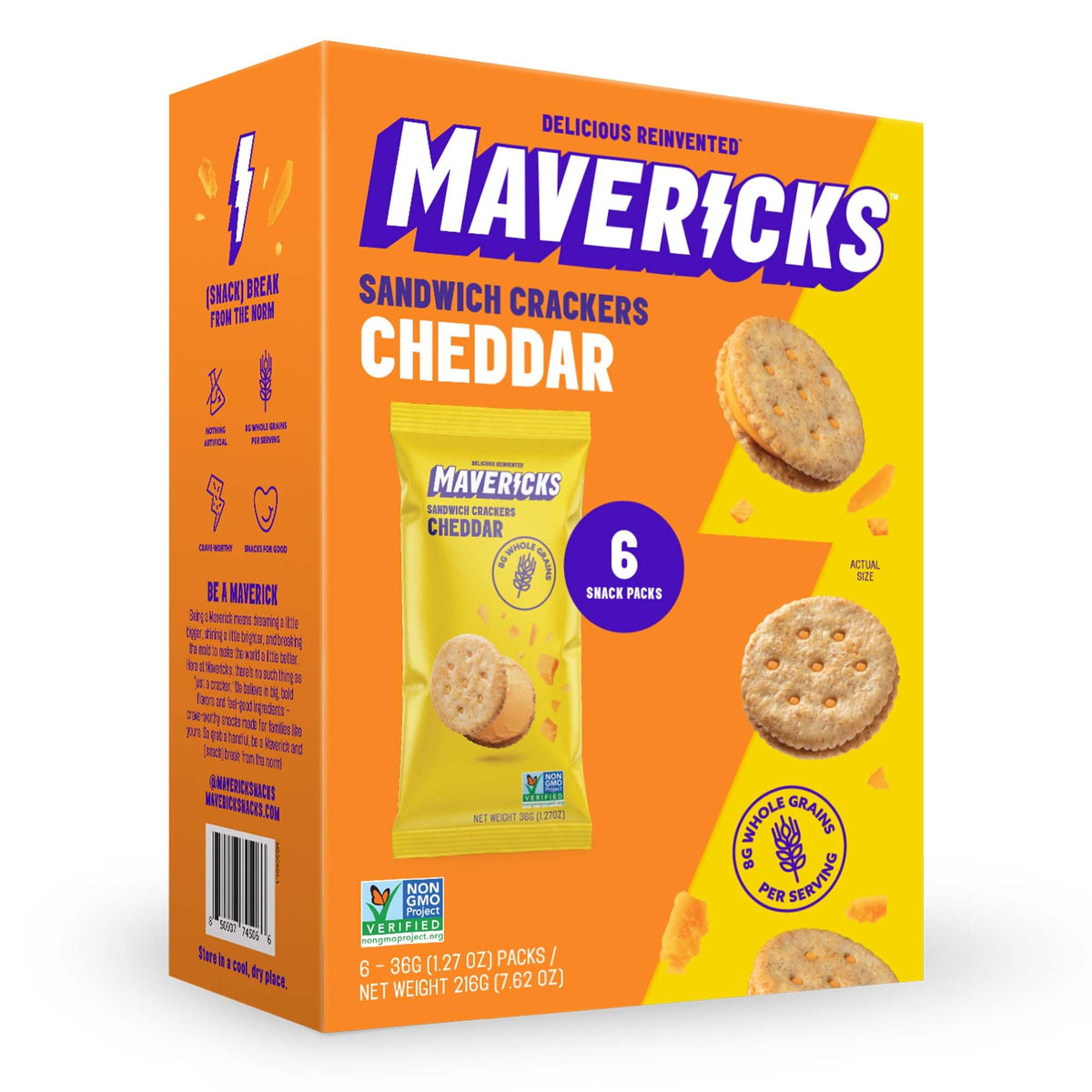 Mavericks Snacks Cheddar Cracker Sandwiches, 6 x 1.27 oz (Case of 6)