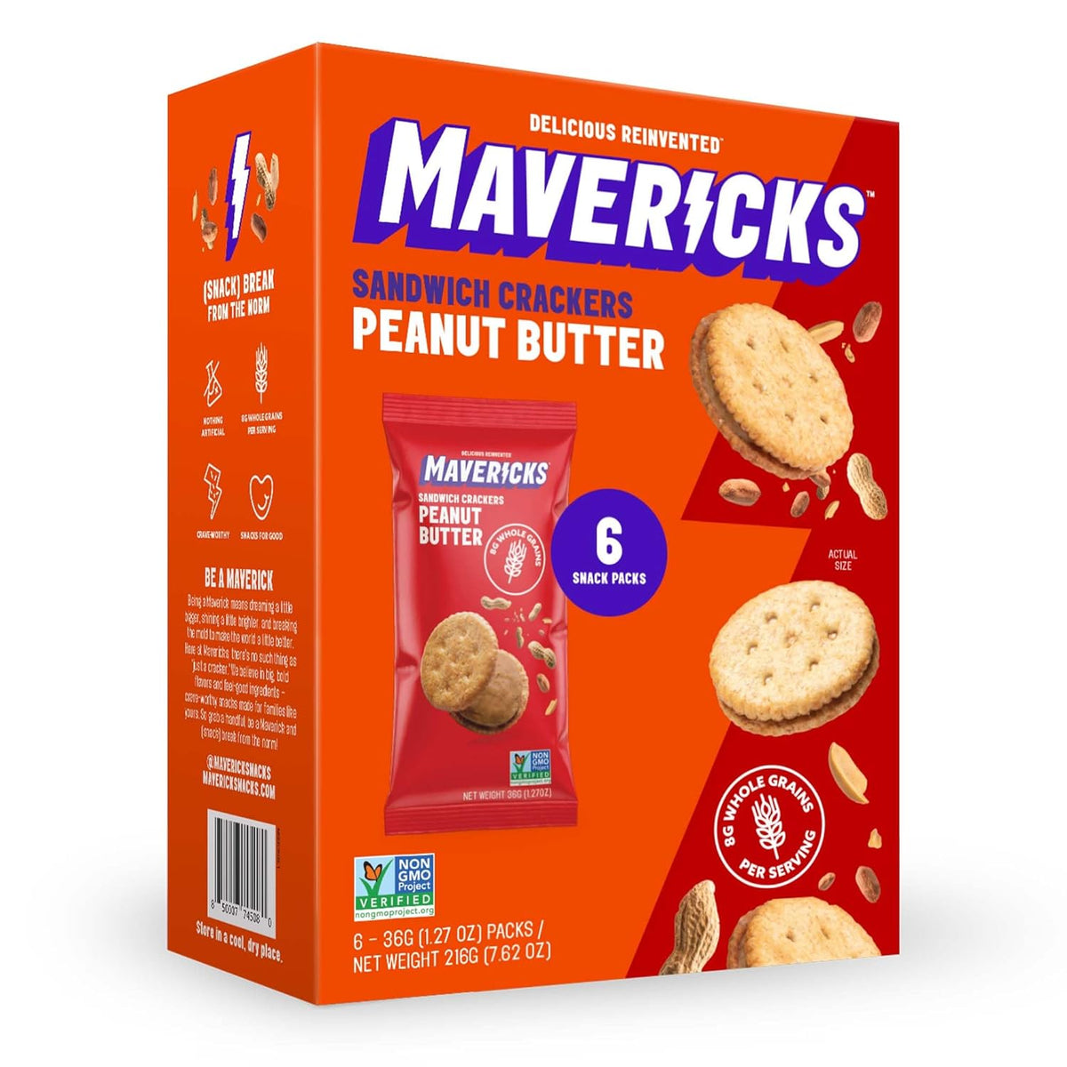 Mavericks Snacks Peanut Butter Cracker Sandwiches, 7.05 oz (Case of 8)