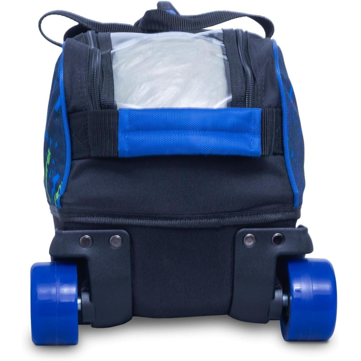 Triple bowling ball roller bag with wheels and handle, featuring multiple compartments, zippered storage pockets, and reinforced straps for easy transport and organization of gear.