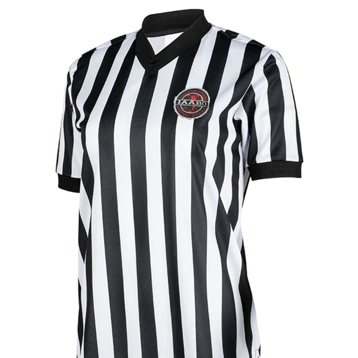 Smitty I-211 IAABO Logo Women's Basketball Referee Shirt with USA Flag in Black and White - Back Flag Front View