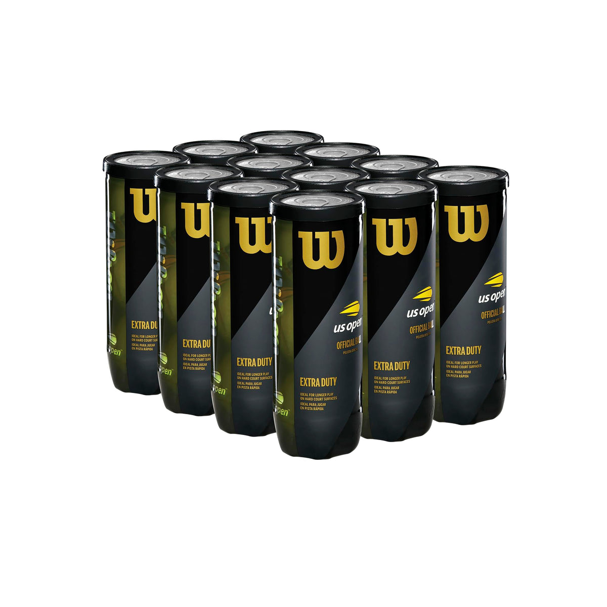 Wilson US Open Extra Duty Tennis Balls - 12 Can Case - front