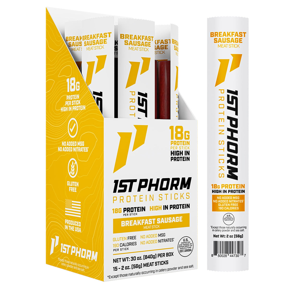 1st Phorm Protein Sticks, Breakfast Sausage, 18g Protein, 15 Count - view 1