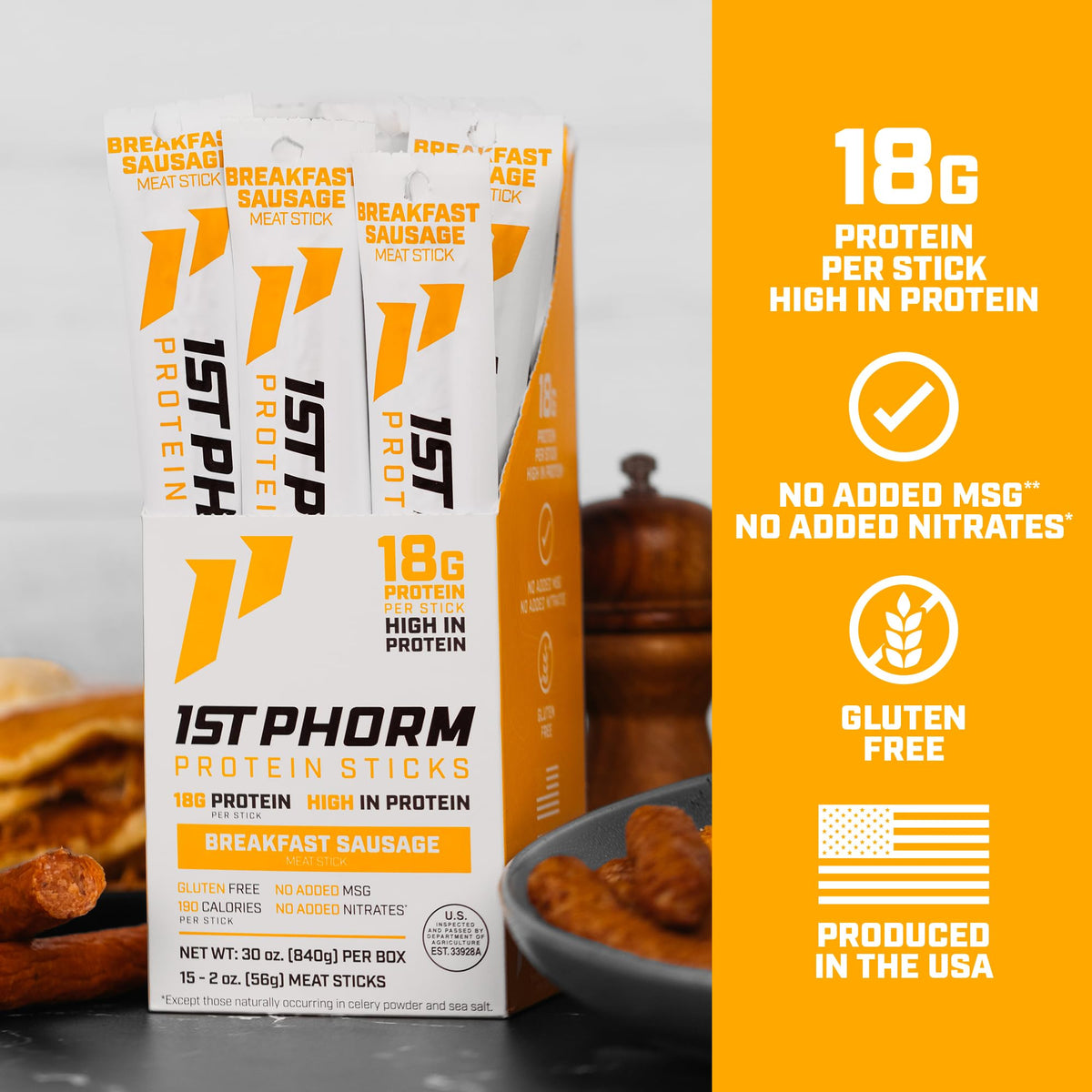 1st Phorm Protein Sticks, Breakfast Sausage, 18g Protein, 15 Count - view 3